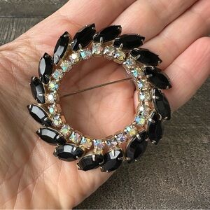 Vintage Onyx & Aurora Borealis Brooch